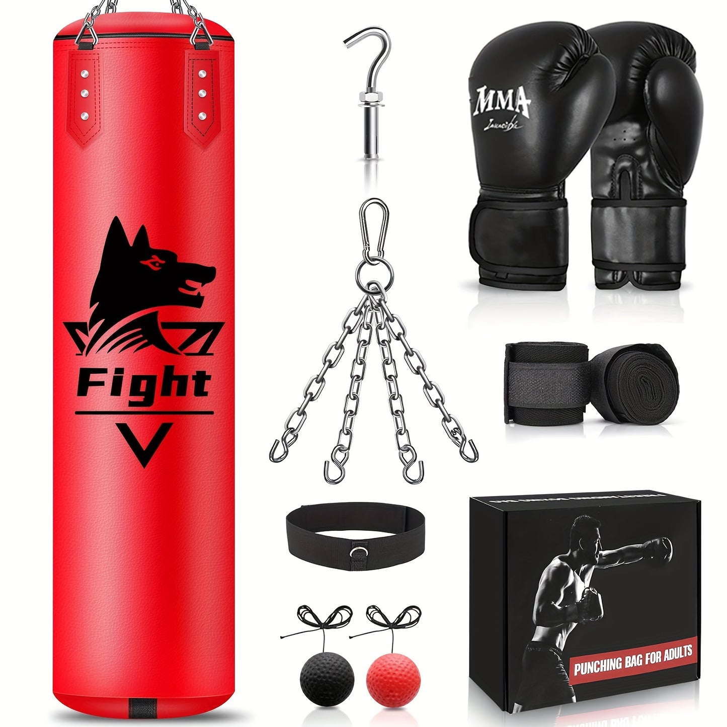 Hanging Punching Bag For Adults, Super PU Leather Boxing Training Equipment Heavy Bag With 12OZ MMA Gloves, Unfilled Kicking Bag Boxing Set For Training Karate Kickboxing Muay Thai