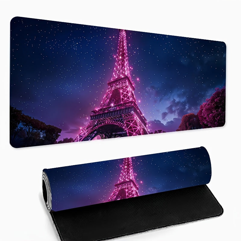 Extra-Large Eiffel Tower Gaming Mouse Pad - Thick, Non-Slip, Washable Rubber Desk Mat with Precision Edge Locking for Gamers and Office Use