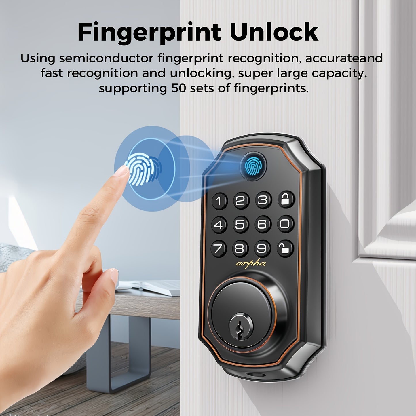 Keyless Entry Door Lock Deadbolt 100 Code Smart Fingerprint Door Lock with App Control Anti-Peeping Password Auto Lock