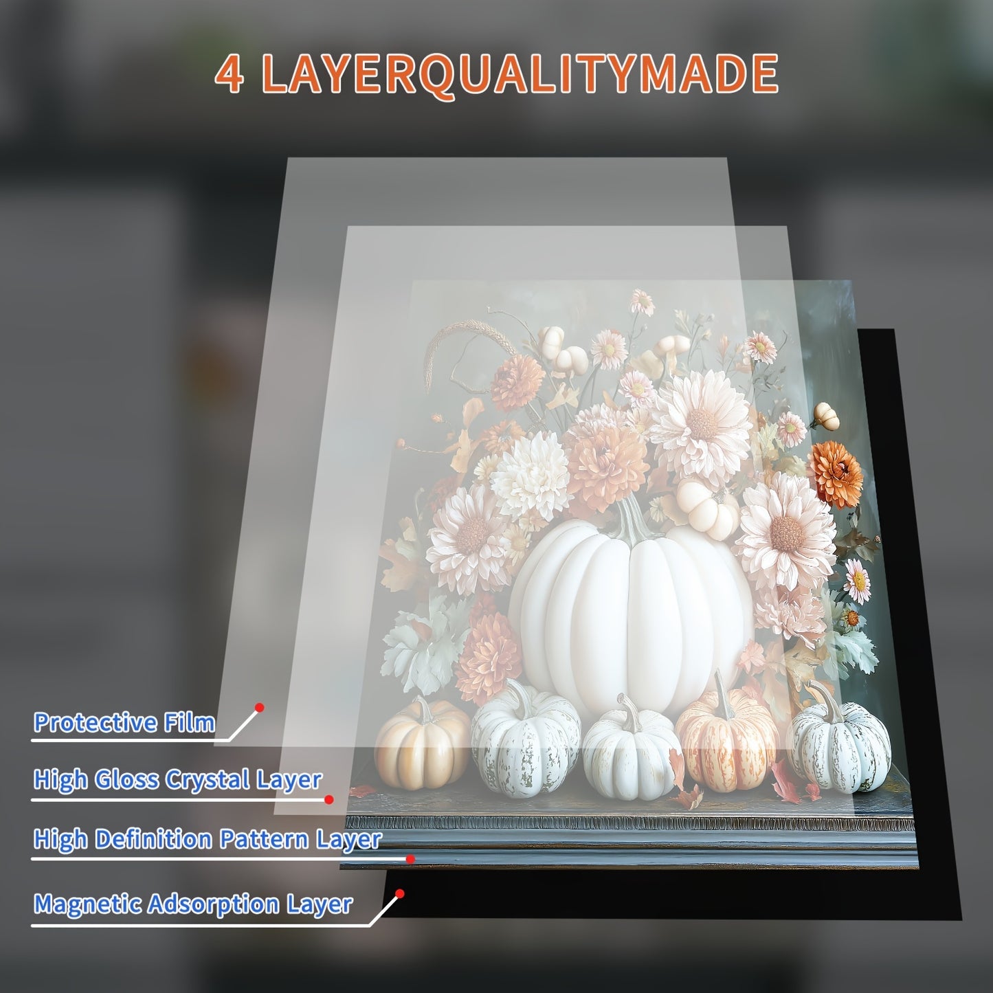 Chic Pumpkin & Autumn Chrysanthemum Magnetic Cover for Dishwasher and Refrigerator - Easy Clean, No Glue Needed - Perfect for Kitchen Decor, 23.03x25.59 Inches