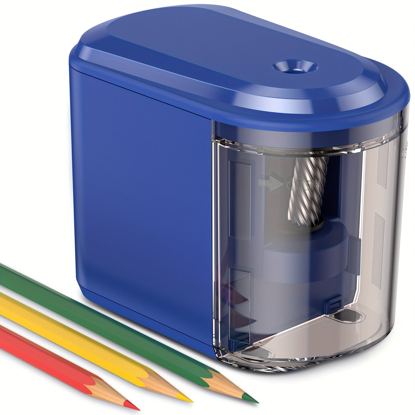 Heavy-Duty Electric Pencil Sharpener with Spiral Blade - Automatic, Battery-Powered for No. 2 (6-8mm) Pencils & Colored Pencils - Ideal for School, Office, Home Use - Blue (Batteries Not Included)