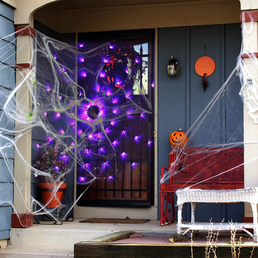 Halloween Decoration Glowing Spider Web With A Diameter Of 11.8 Feet, 3.6 Meters Glowing Web (purple, Red)