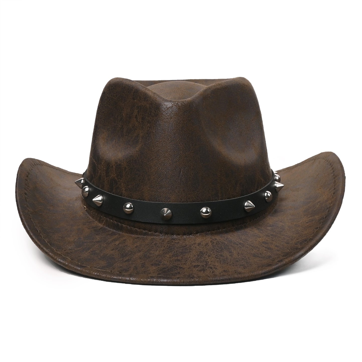 Vintage Western Cowboy Hat with Silvery-Plated Studs - Glossy Finish, Lightweight Polyester, Fashionable Knight Cap for Men & Women