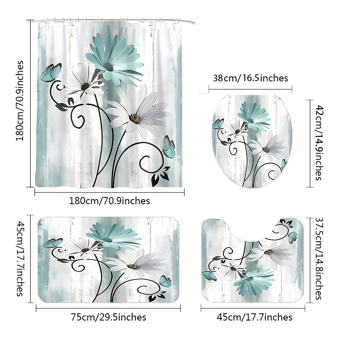 Elegant floral Watercolor Flower White Waterproof Shower Curtain for Bath Bathroom Outside House Decor with 12 Hooks