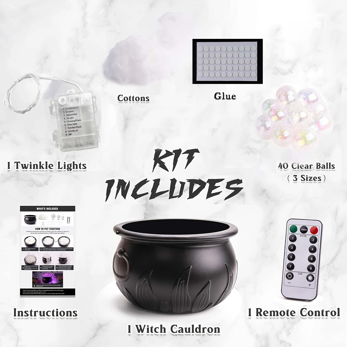 Halloween Bubble Cauldron Decoration Kit - Black Plastic Bowl with LED Light-Up Bubbles for Festive Home & Party Decor, No Battery Included, Fits AA Battery, Halloween Party Supplies for Indoor Display