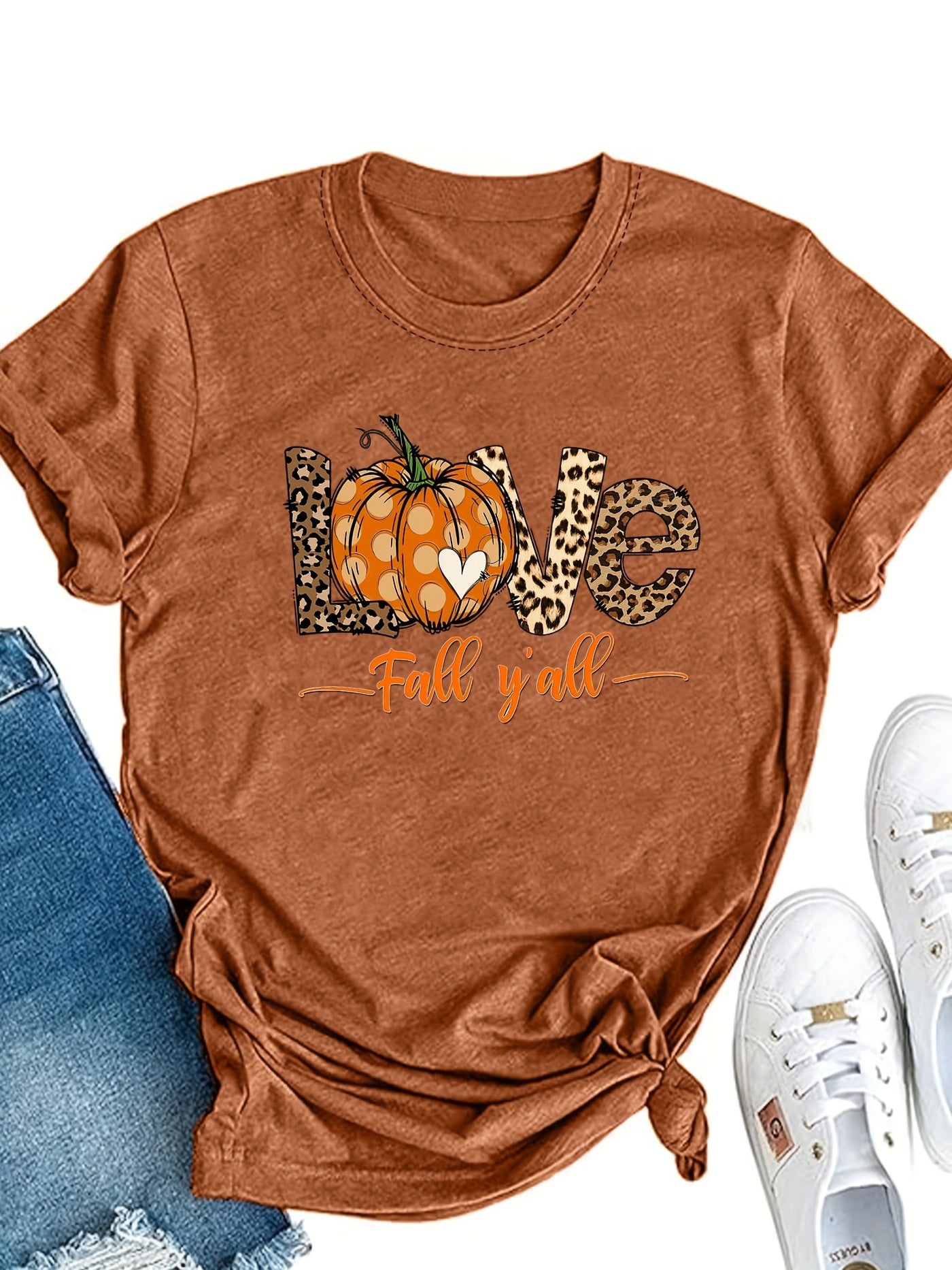 Love Fall Y'All Shirt Leopard Print Fall Tshirt Thanksgiving Hello Pumpkin Clothes Fall Peace Love Thanksgiving Tees Aesthetic