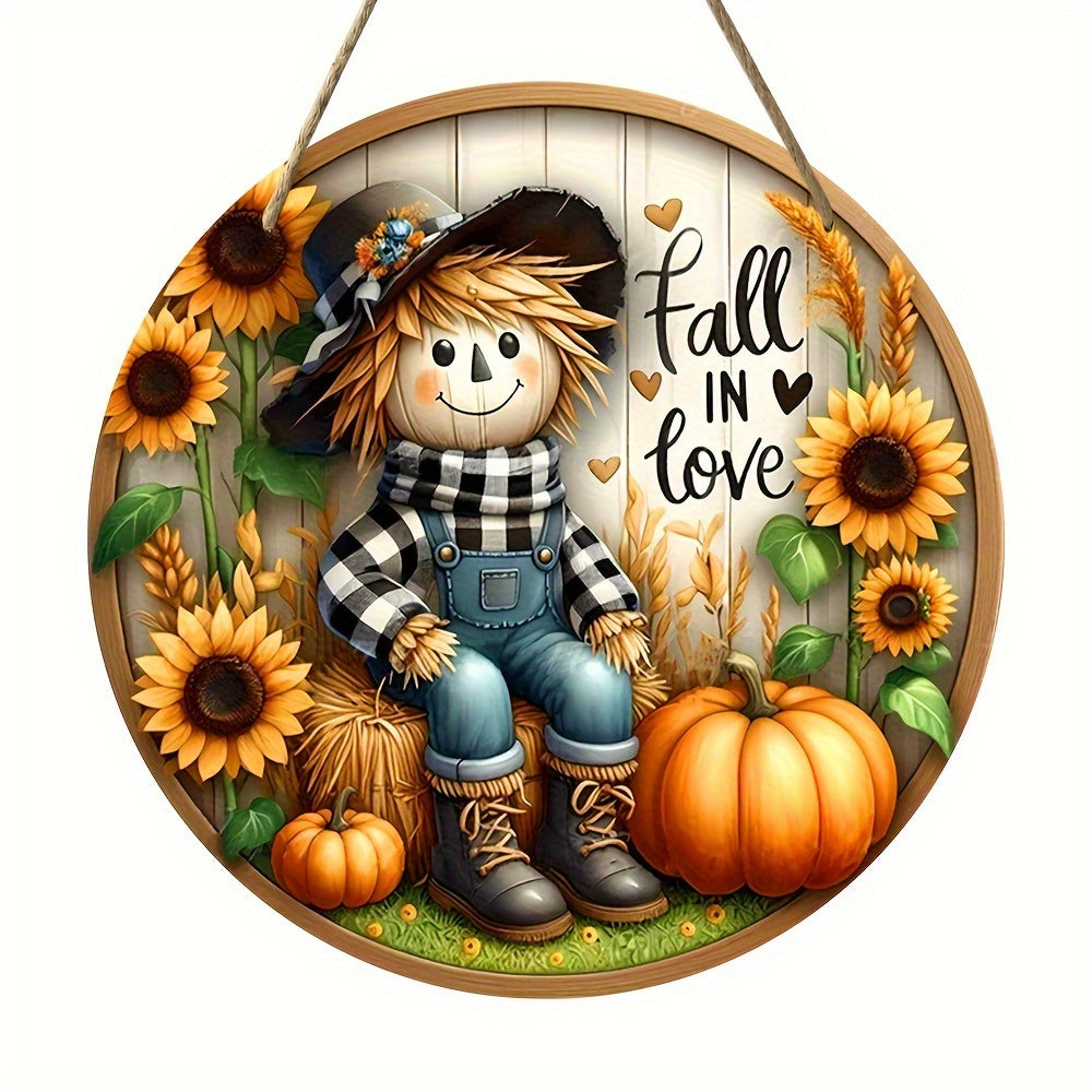 Charming Scarecrow & Autumn Harvest Wooden Sign