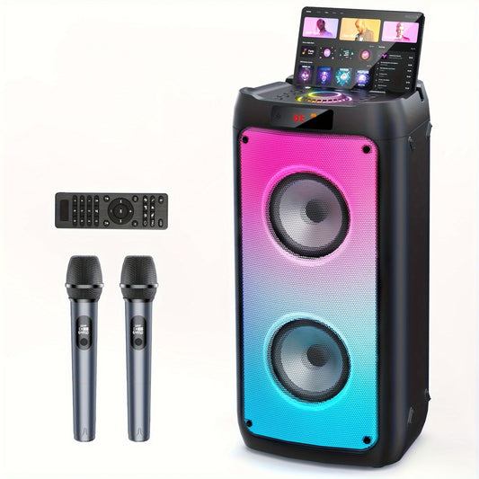 HWWR Karaoke Machine with 2 Wireless Microphones, Portable Bluetooth Karaoke Speaker for Outdoor, Big Party PA System with Disco