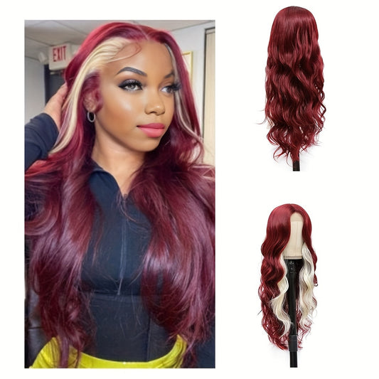 Elegant 28-Inch Long Body Wave Gradient Synthetic Wig for Women, High Temperature Fiber, Full Head Rose Net Cap, Natural Density, Versatile for Daily Wear & Parties