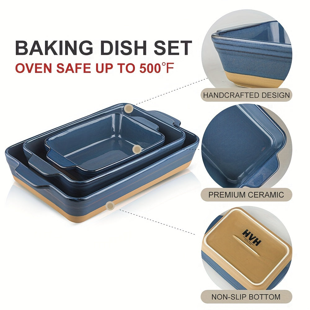 HVH Baking Dish Set, 9x13 Baking Dish, Large Casserole Dish Set, Ceramic Lasagne Pan Deep, Baking Dishes for Casseroles 13 x 9, Ceramic Bakeware Set of 3, Farmhouse Style