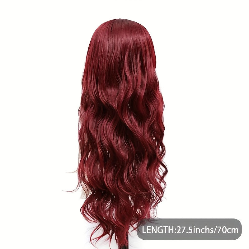 Elegant 28-Inch Long Body Wave Gradient Synthetic Wig for Women, High Temperature Fiber, Full Head Rose Net Cap, Natural Density, Versatile for Daily Wear & Parties