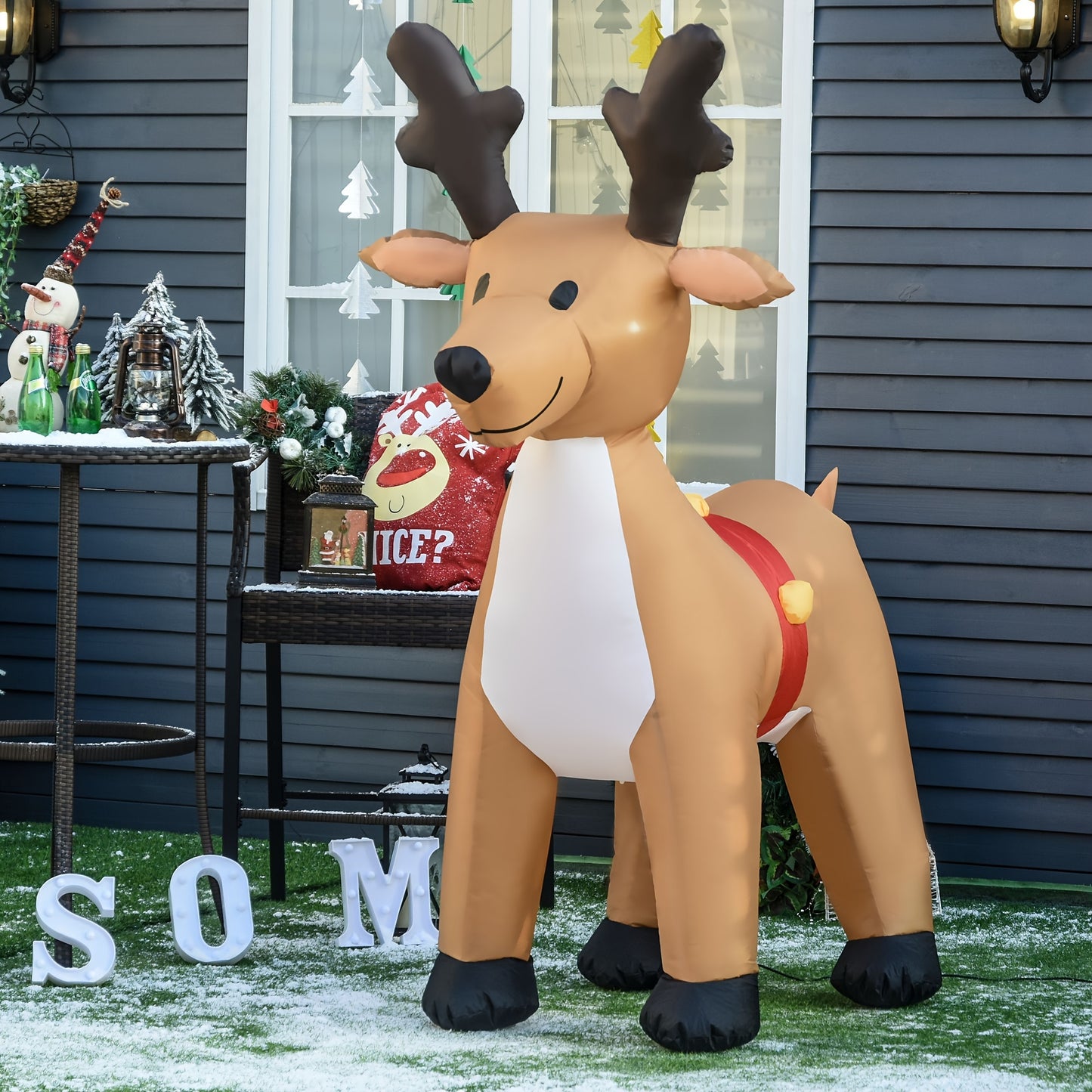 HOMCOM 6ft Christmas Inflatables Outdoor Decorations Reindeer, Blow-Up Yard Christmas Decor With LED Lights Display