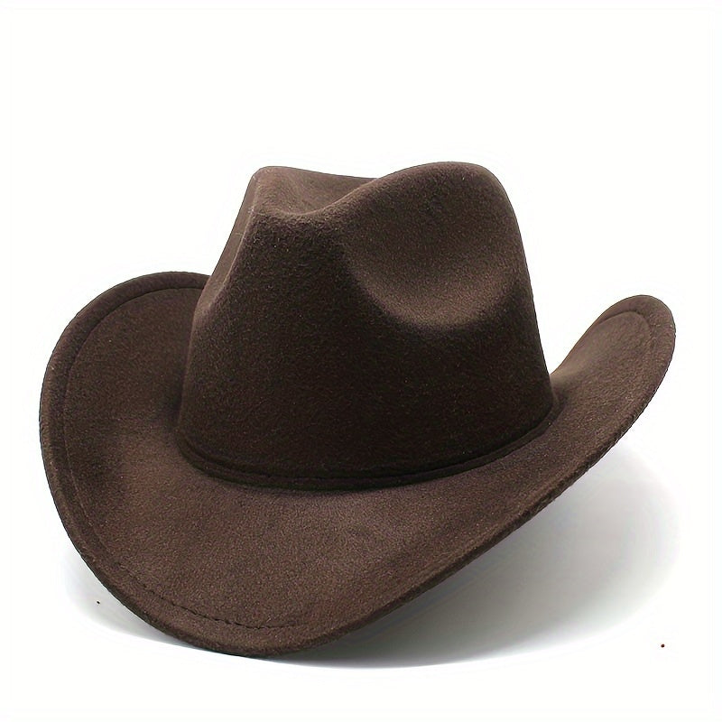 Vintage-Inspired Cowboy Hat With Wide Brim - Durable Polyester, Hand-Washable For Outdoor Fashion