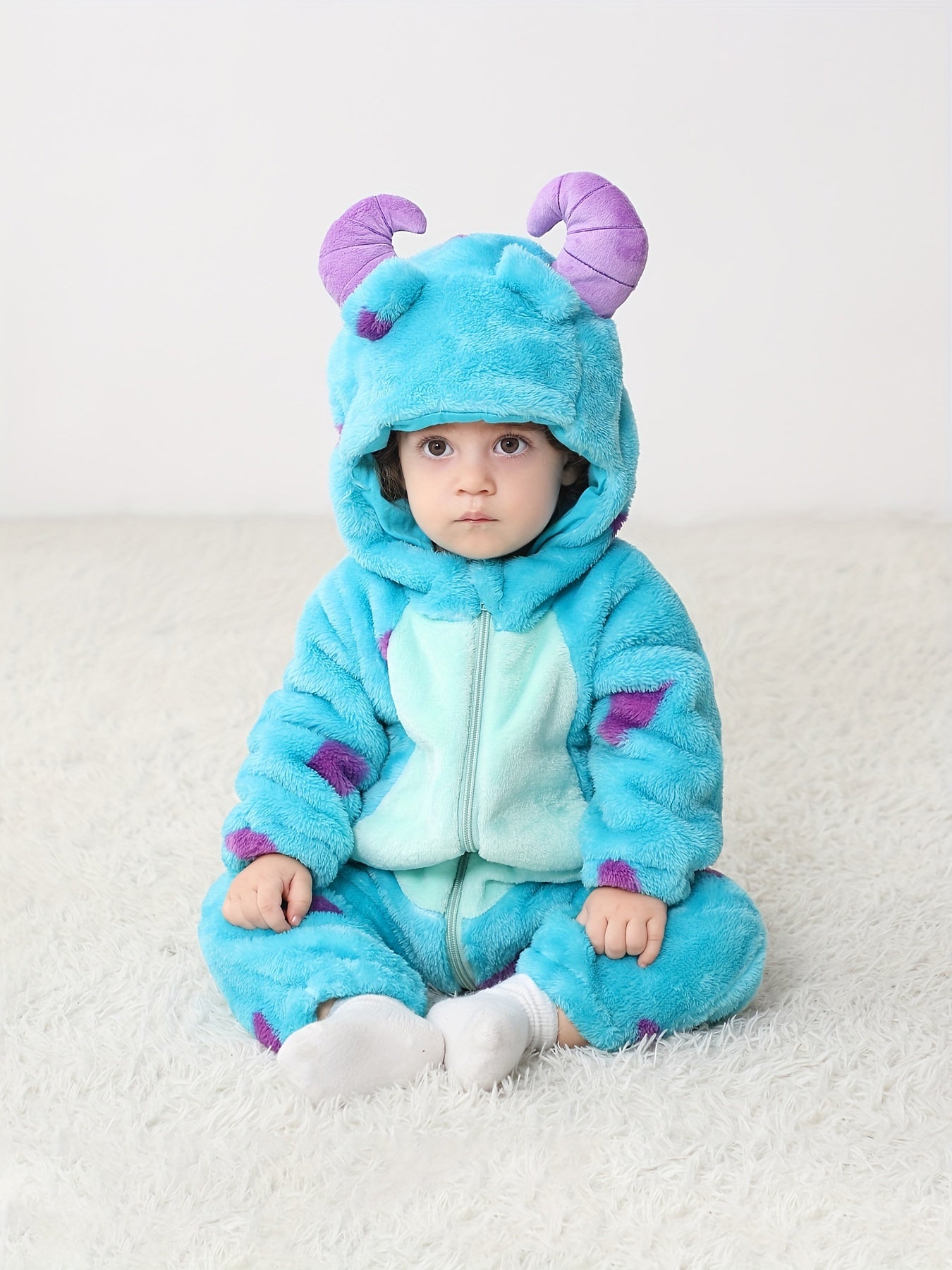 Cute Little Monster Hooded Bodysuit for Toddler Boys & Girls, Zip-Up Party Cosplay Jumpsuit