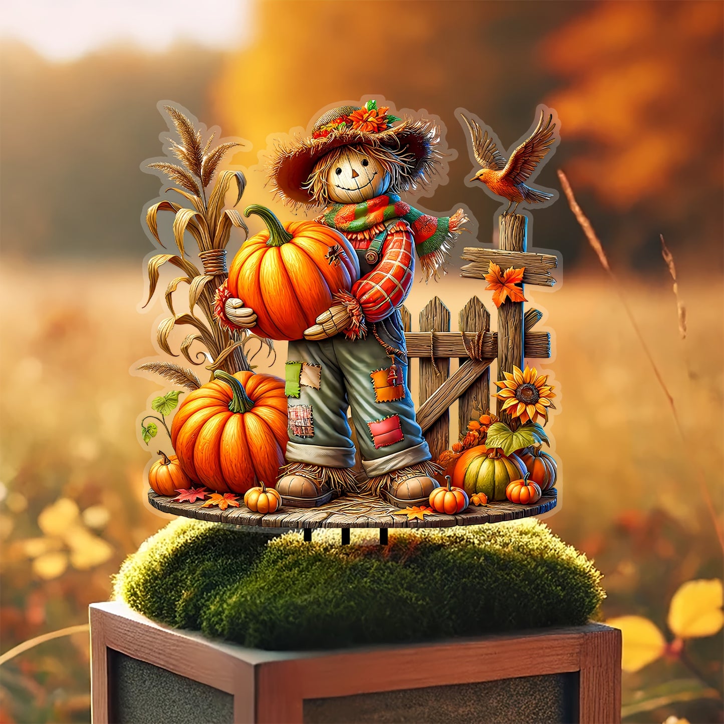 Charming Scarecrow & Pumpkin Garden Stake - Acrylic, Fall Harvest & Thanksgiving Theme, Versatile Outdoor Yard Art Decor, Perfect Gift for Family and Friends