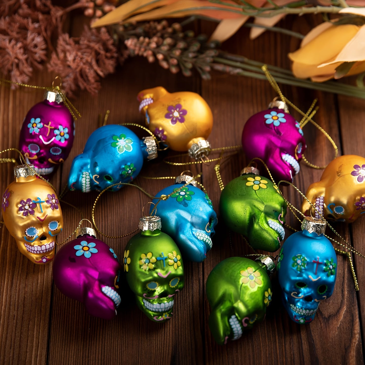 12 PCS Halloween Glass Ornaments-Halloween Decorations Glass Blown Ornaments With Pumpkin Ghost Skull Witch Hat For Halloween Party Christmas Tree Home Decoration