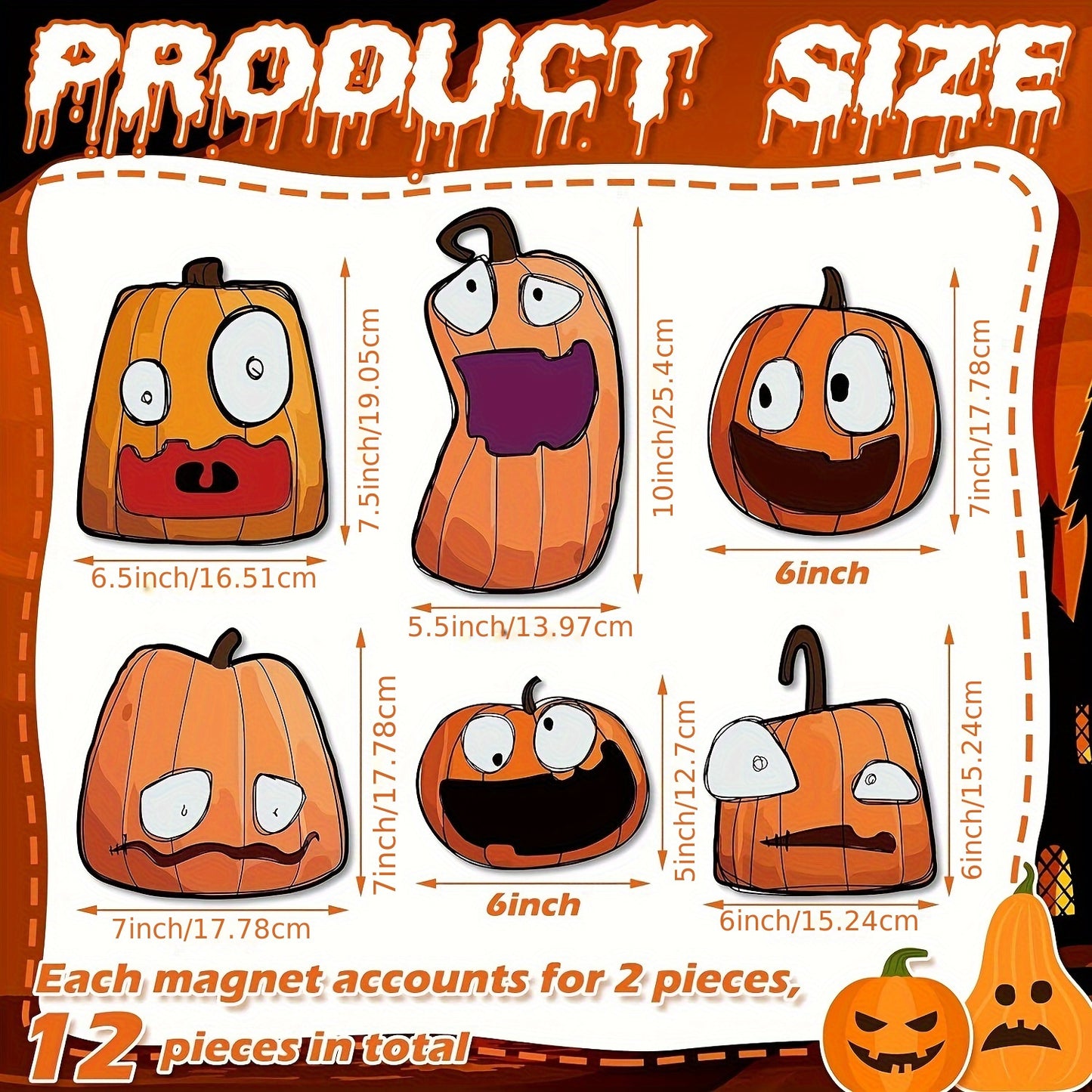 Halloween Pumpkin Magnets Set, 12 Pieces Rubber Car and Refrigerator Decorative Magnets, Waterproof Halloween Party Supplies, No Electricity Needed, for Garage Door, Mailbox, and Home Decor