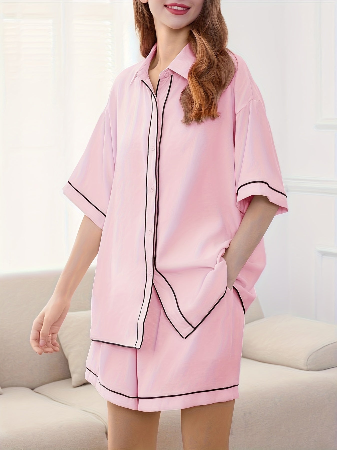 Womens Half Sleeve Lightweight Button Down Pajamas Set Super Soft Summer Sleepwear Pj Lounge Sets For Women 2024