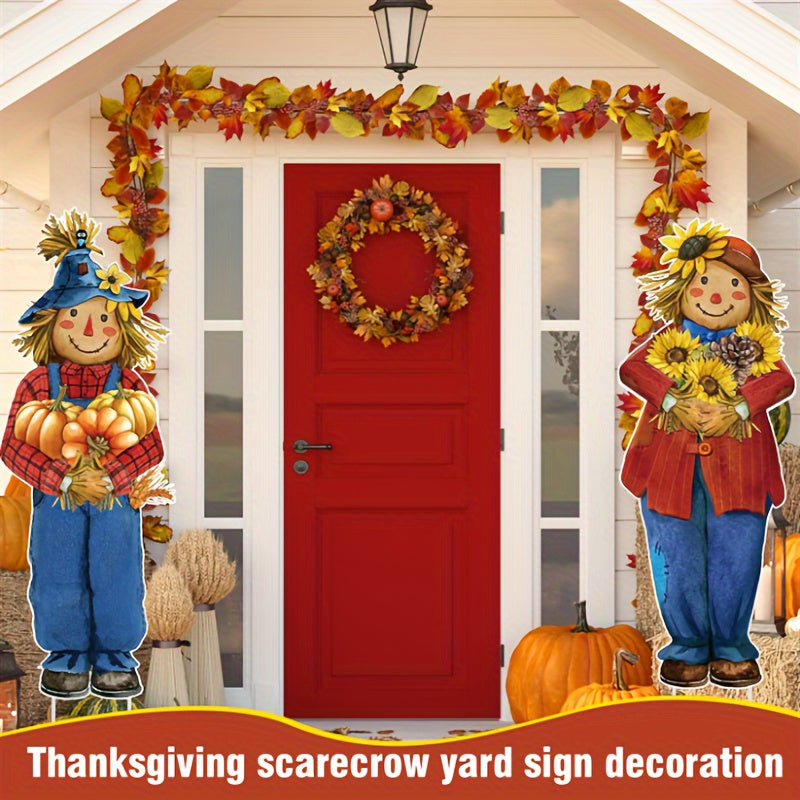 Festive Thanksgiving Scarecrow Garden Decoration - Easy Outdoor Setup with 8 Stakes