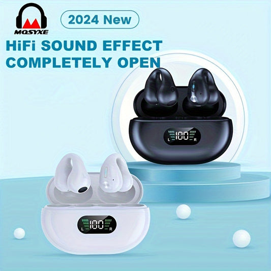 Wireless headphones Comfortable Ear clip Open wireless headphones Sports headphones with built-in ENC microphone 36-hour HIFI headphones with LED display charging case