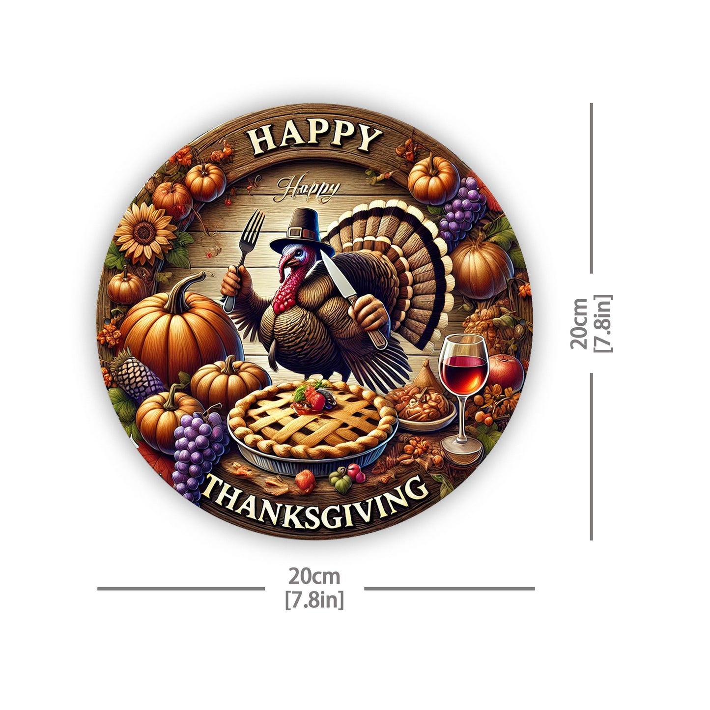 Happy Thanksgiving 2D Metal Sign: Festive Fire Turkey And Pumpkin Autumn Decoration - Suitable for Home, Kitchen, Garden, Patio - Versatile Indoor/Outdoor Art for Windows, Porches, Walls