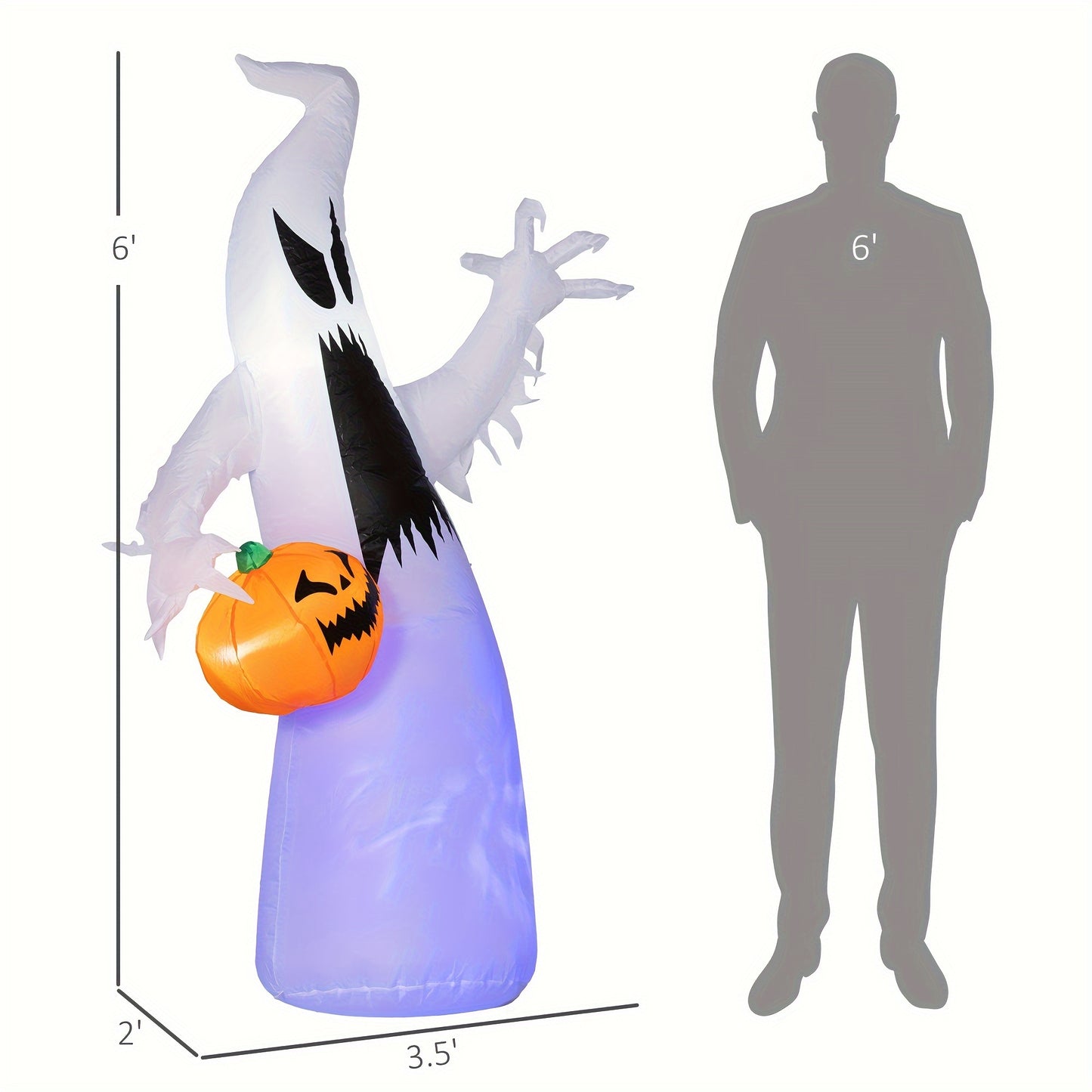 HOMCOM 5.9' Halloween Inflatable Outdoor Decoration Ghost With Pumpkin, Blow Up LED Yard Decor For Garden, Lawn, Party, Holiday,, Purple