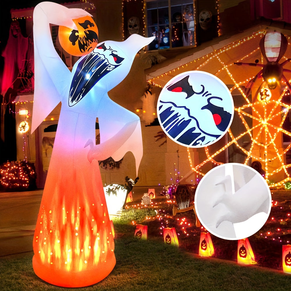 KOOY 10 FT Halloween Inflatables White Ghost With Red Eyes Eat Pumpkin Decoration With Led Light Halloween Inflatables Outdoor Decorations Blow Up Inflatables For Halloween Holiday Party Yard Garden Decor