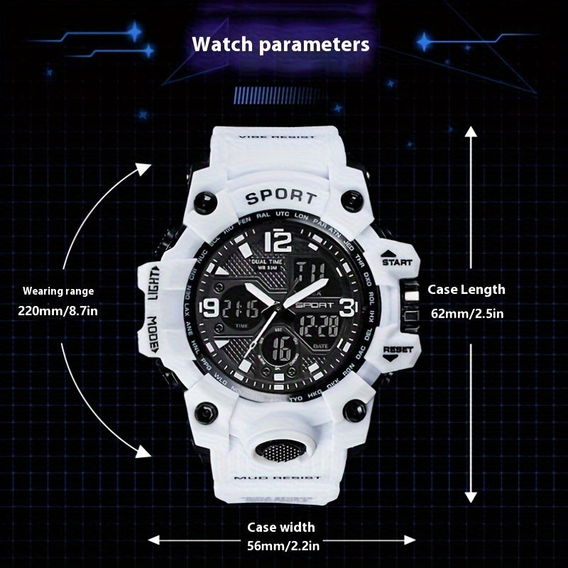 Men's Sports Multifunctional Watch, Alarm, Chronograph, Stopwatch, Automatic Date, Luminous Display, Dual Movement Sport Watch