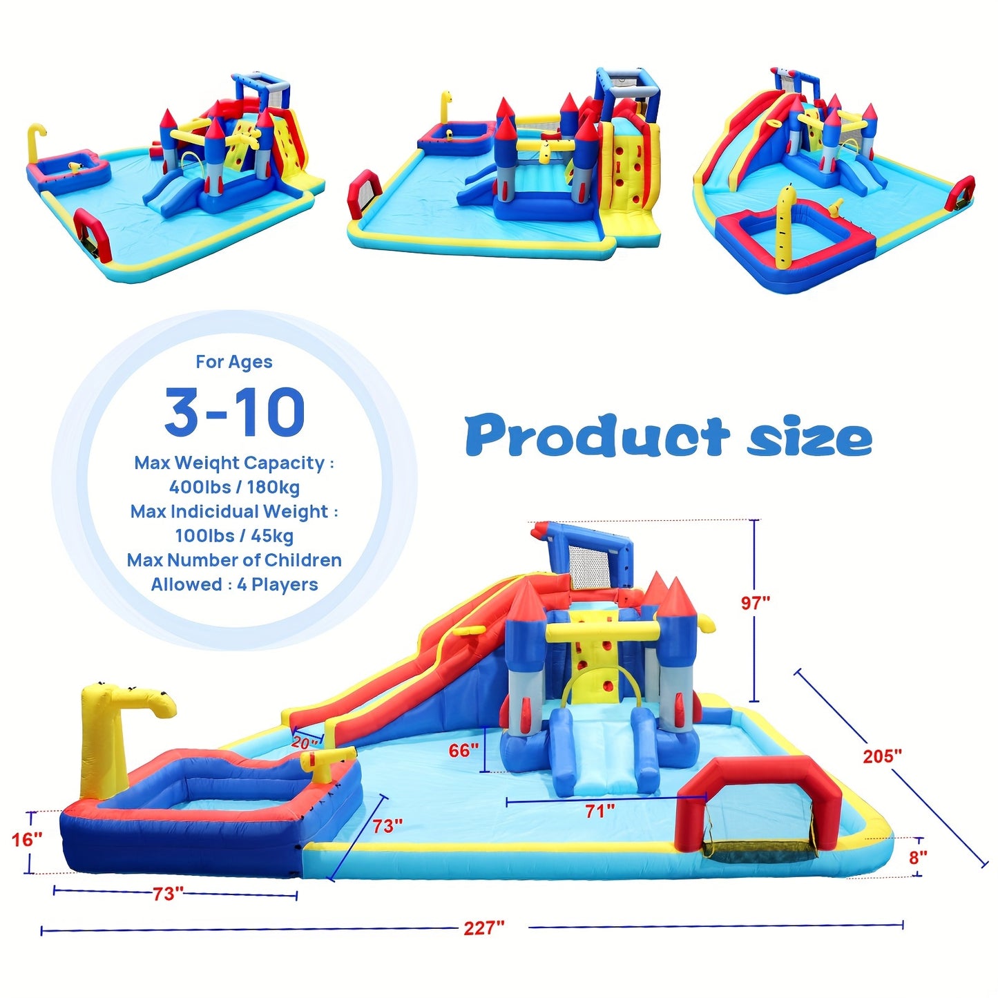 1pc 10-in-1 Inflatable Slide Water Park, Bouncing House Garden, With Splash Pool & Water Gun & Basketball & Climbing Wall & Dual Pools & Soccer