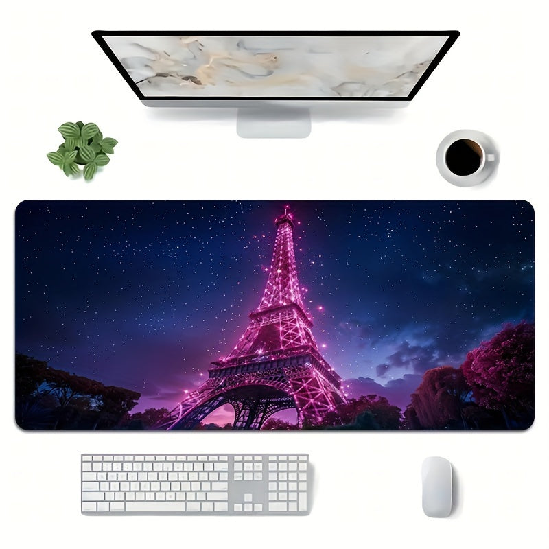 Extra-Large Eiffel Tower Gaming Mouse Pad - Thick, Non-Slip, Washable Rubber Desk Mat with Precision Edge Locking for Gamers and Office Use