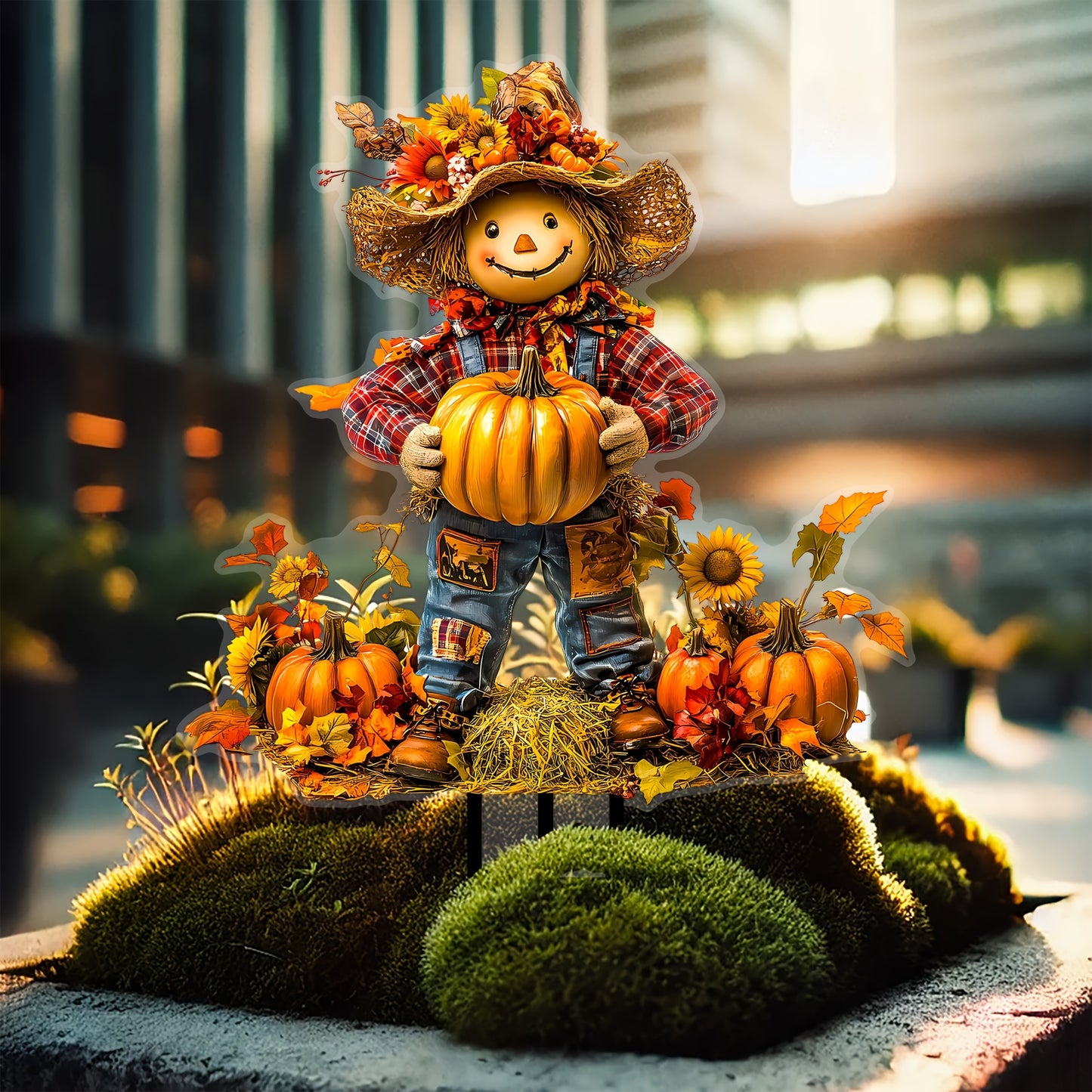 Charming Scarecrow & Pumpkin Garden Stake - Acrylic, Fall Harvest & Thanksgiving Theme, Versatile Outdoor Yard Art Decor, Perfect for Flower Pots & Displays, Ideal Gift