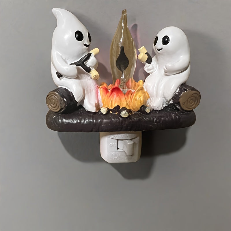 Spooky Ghost Bonfire Night Light - 3D Illusion, Perfect for Halloween Decor & Bedroom Ambiance, Plug-In, No Batteries Required