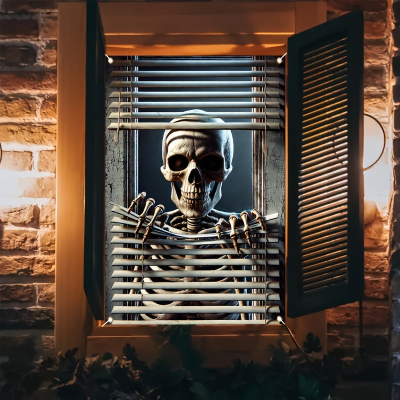 HEGO Spooky Skeleton Window Banner - Halloween Scary Decor, Durable Polyester, Perfect for Indoor/Outdoor Creepy Haunted House Theme, 31.49 x 4.72 inches