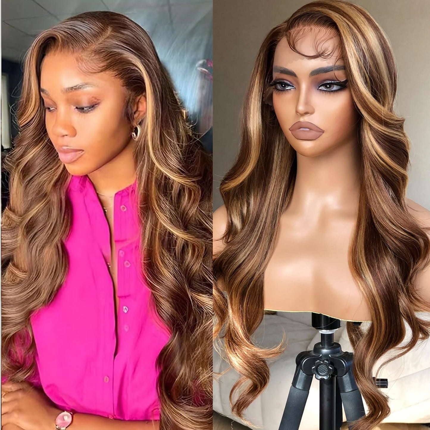 Honey Blonde Lace Front Women Wigs Body Wave Synthetic 13x5x1 Lace Frontal Wig Pre Plucked Glueless Wig For Women 4/27 Highlight Ombre Honey Blonde Wig Side Part Wig 24inch Bombshell Wig