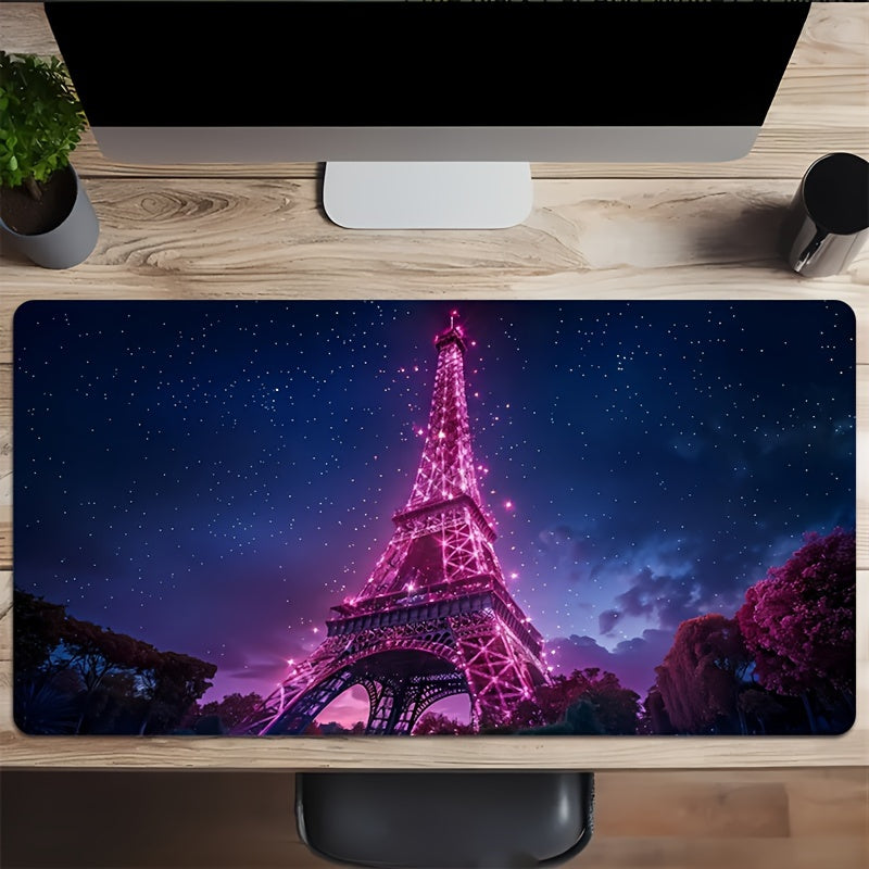 Extra-Large Eiffel Tower Gaming Mouse Pad - Thick, Non-Slip, Washable Rubber Desk Mat with Precision Edge Locking for Gamers and Office Use