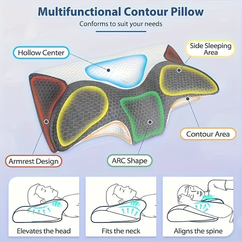 1pc Cervical Memory Foam Pillow, Contour Pillows For Neck And Shoulder Pain, Ergonomic Orthopedic Sleeping Contoured Support Pillow Side Sleepers, Back Stomach Sleepers, Queen Size