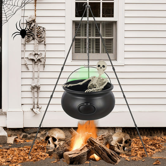 Large Outdoor Halloween Decorations - Skeleton And Witch Cauldron With Tripod And Smoke Generator - Great For Patio Porch And Home Decorations