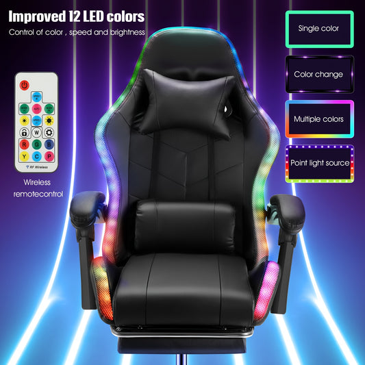 E-sports Chair RGB LED Wholesale Black Leather Straw Mat Leather Lifting Rotary Seat 783