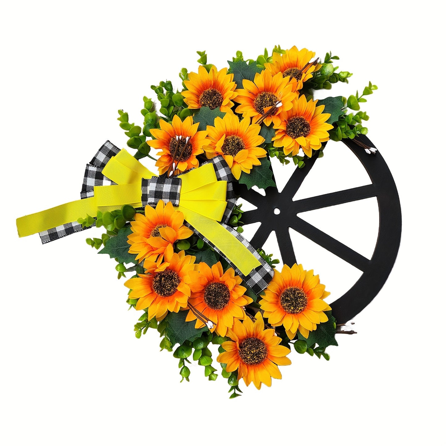 Autumn Sunflower Wheel Wreath - Perfect for Fall, Thanksgiving & Harvest Season Decor | Artificial Floral Garland for Outdoor Festivities & Window Display