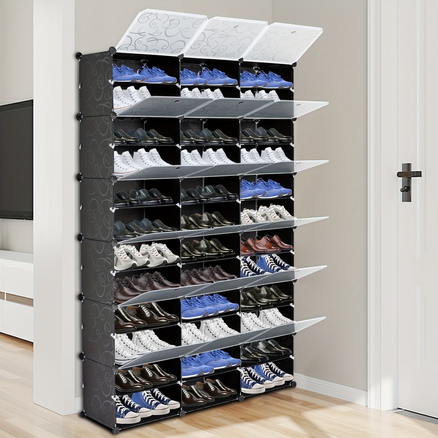 12-Tier Portable 72 Pair Shoe Rack Organizer 36 Grids Tower Shelf Storage Cabinet Stand Expandable for Heels