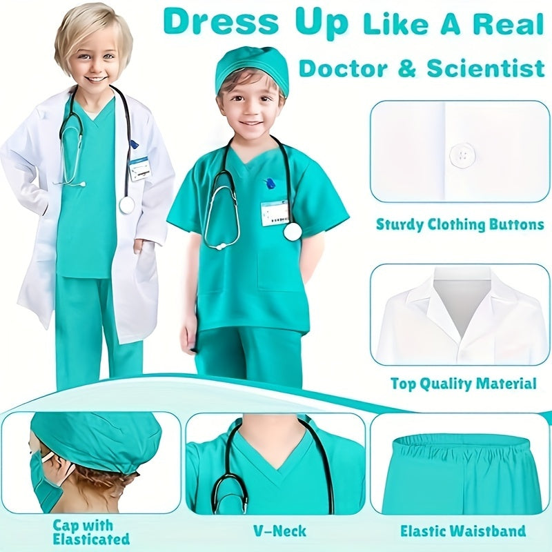 Doctor Costume for Kids: Realistic Stethoscope & Lab Coat, Halloween & Play Pretend Play for Boys & Girls Ages 3-12