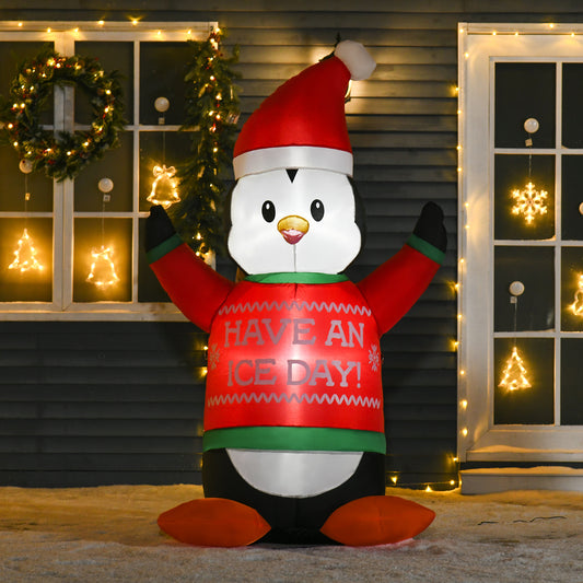 HOMCOM 6ft Christmas Inflatables Outdoor Decorations Penguin Wearing Christmas Sweater, Blow-Up Yard Christmas Decor with LED Lights Display