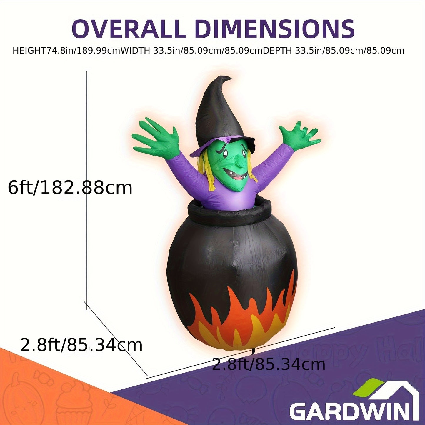 Gardwin Halloween Inflatables, Halloween Inflatable Outdoor Decoration, Inflatable Witch, 6FT Halloween Witch Inflatables, Blow Up Yard Witch With Built-in LEDs For Indoor Garden Lawn Party Decor