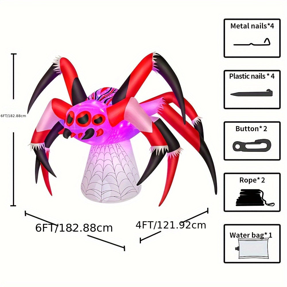 KOOY 6FT Halloween Inflatables Spider Decoration With Magic Led Light Up Halloween Inflatables Outdoor Decorations Blow Up Inflatables For Halloween Holiday Party Lawn Yard Outside Garden Decor