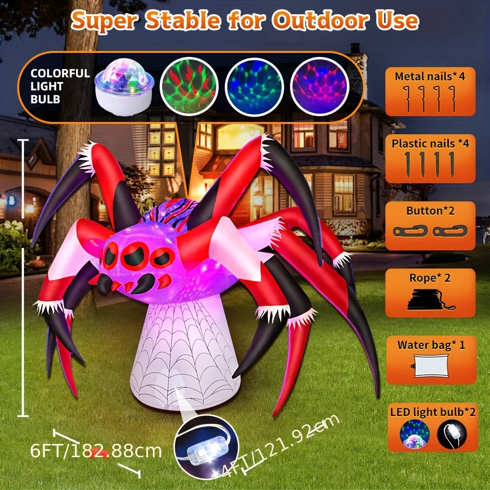 KOOY 6FT Halloween Inflatables Spider Decoration With Magic Led Light Up Halloween Inflatables Outdoor Decorations Blow Up Inflatables For Halloween Holiday Party Lawn Yard Outside Garden Decor