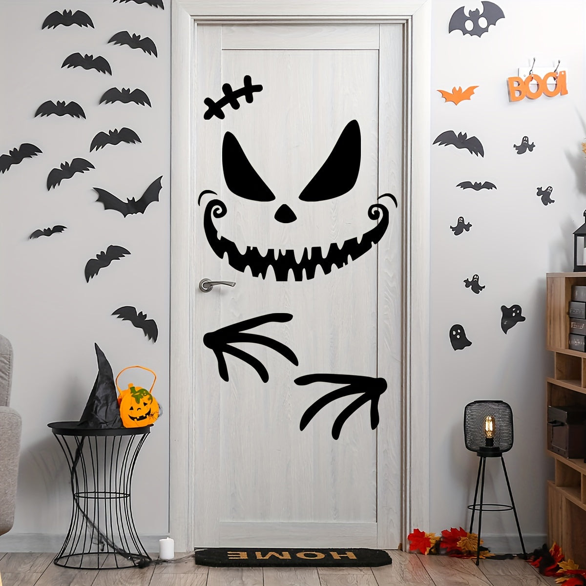 Festive Halloween Door Decal: 11.81x23.62inch Black Sticker with Spooky Design - Self-Adhesive, Reusable, Durable Wall Art for Home Decor