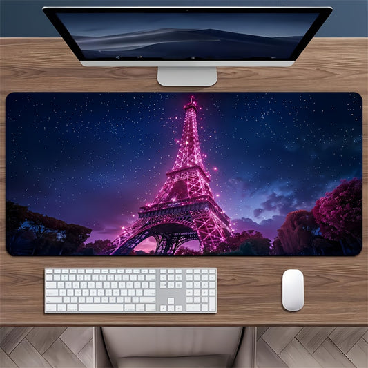 Extra-Large Eiffel Tower Gaming Mouse Pad - Thick, Non-Slip, Washable Rubber Desk Mat with Precision Edge Locking for Gamers and Office Use