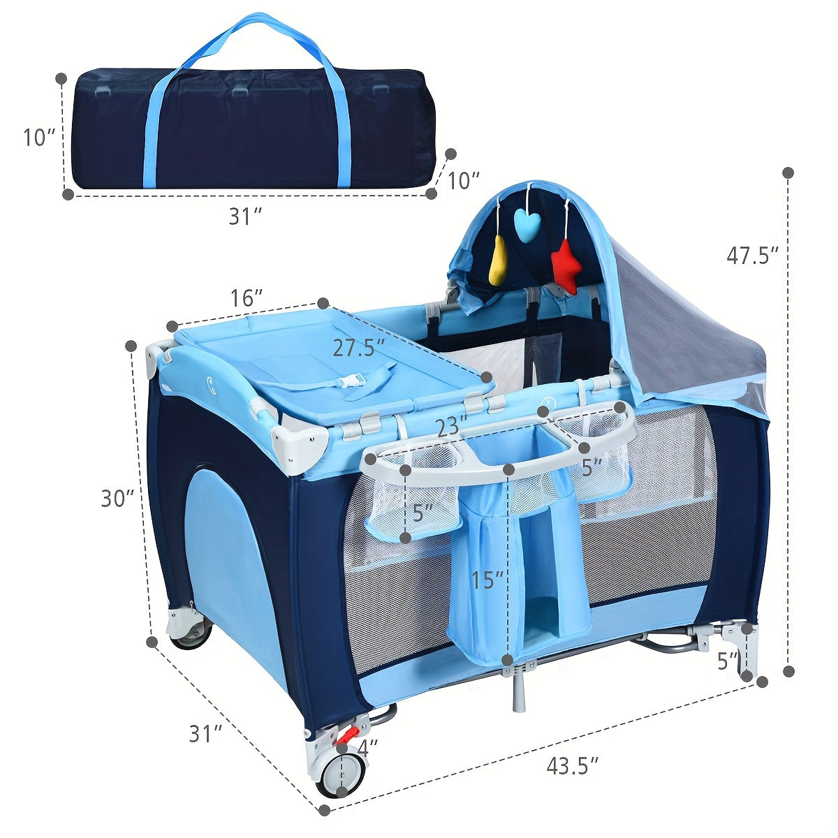 GYMAX 2-in-1 Baby Playard with Bassinet, Foldable Playpen, Changing Table, Removable Mattress for Girls & Boys