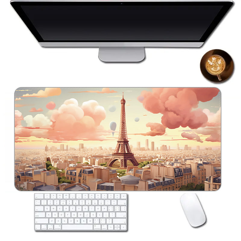 Eiffel Tower Pattern Enlarged Non-slip Mouse Pad, Extended Gaming Desktop Pad For Office Home Computer Laptop