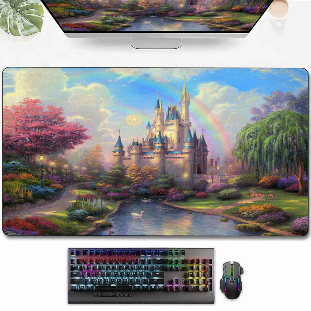 1pc Dream Rainbow Castle Mouse Pad Desktop Mat Large Computer Keyboard Pad Anime E-sport Mouse Pad Laptop Office Non-slip Mouse Pad Compatible For Trading Card Board Card Play Mat